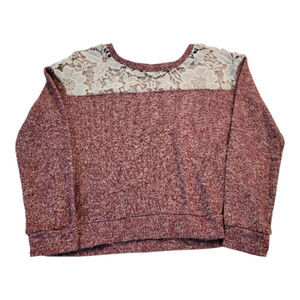 Active USA Lace Crew Neck Sweater, Red & White, M